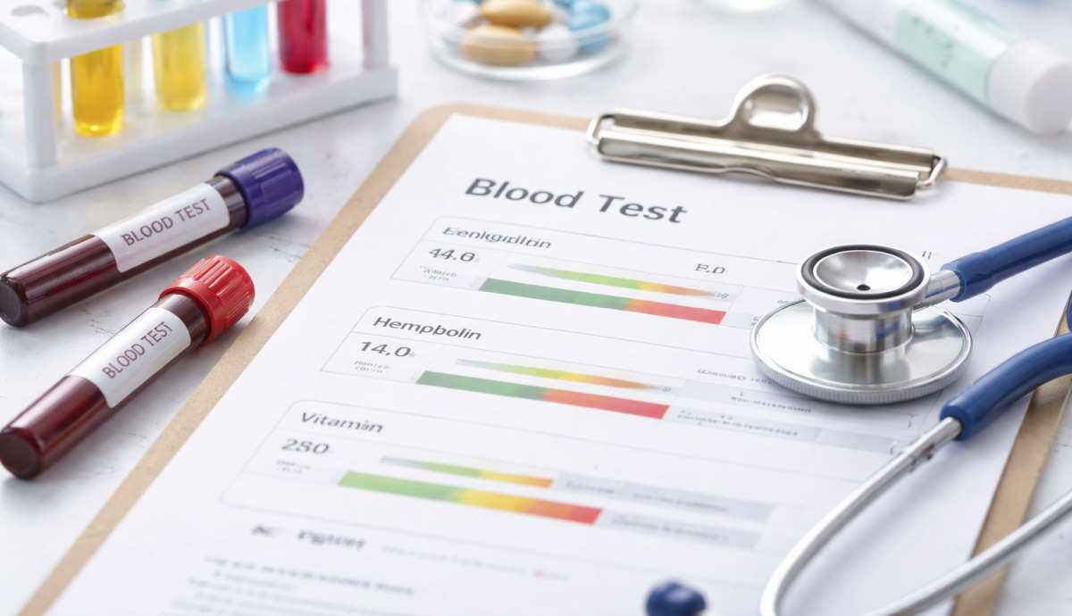 Blutwerte verstehen: Laborbericht und Blutprobe als Symbol für Gesundheit